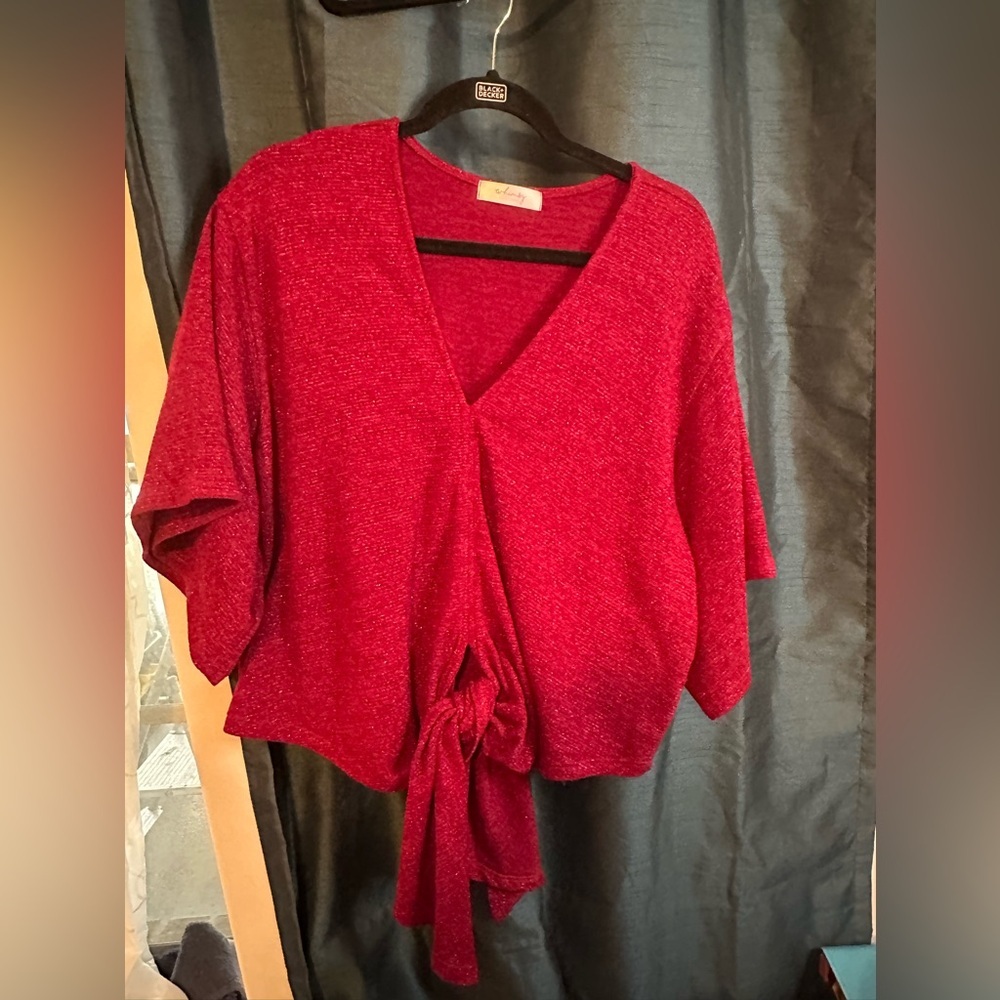 Whimsy Red Tie-Front Knit Top P2P 22